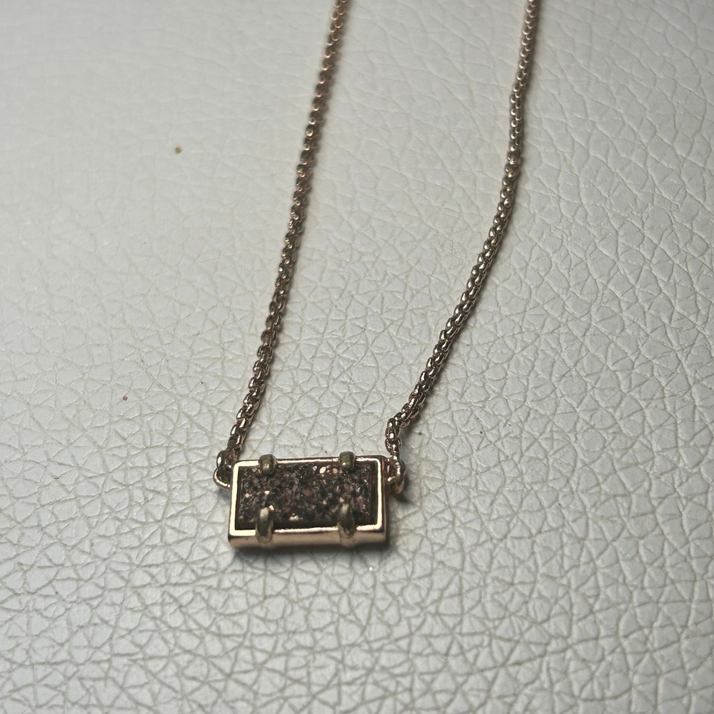 Kendra Scott Pattie Rose Gold Rectangle Drusy Stone Pendant Necklace